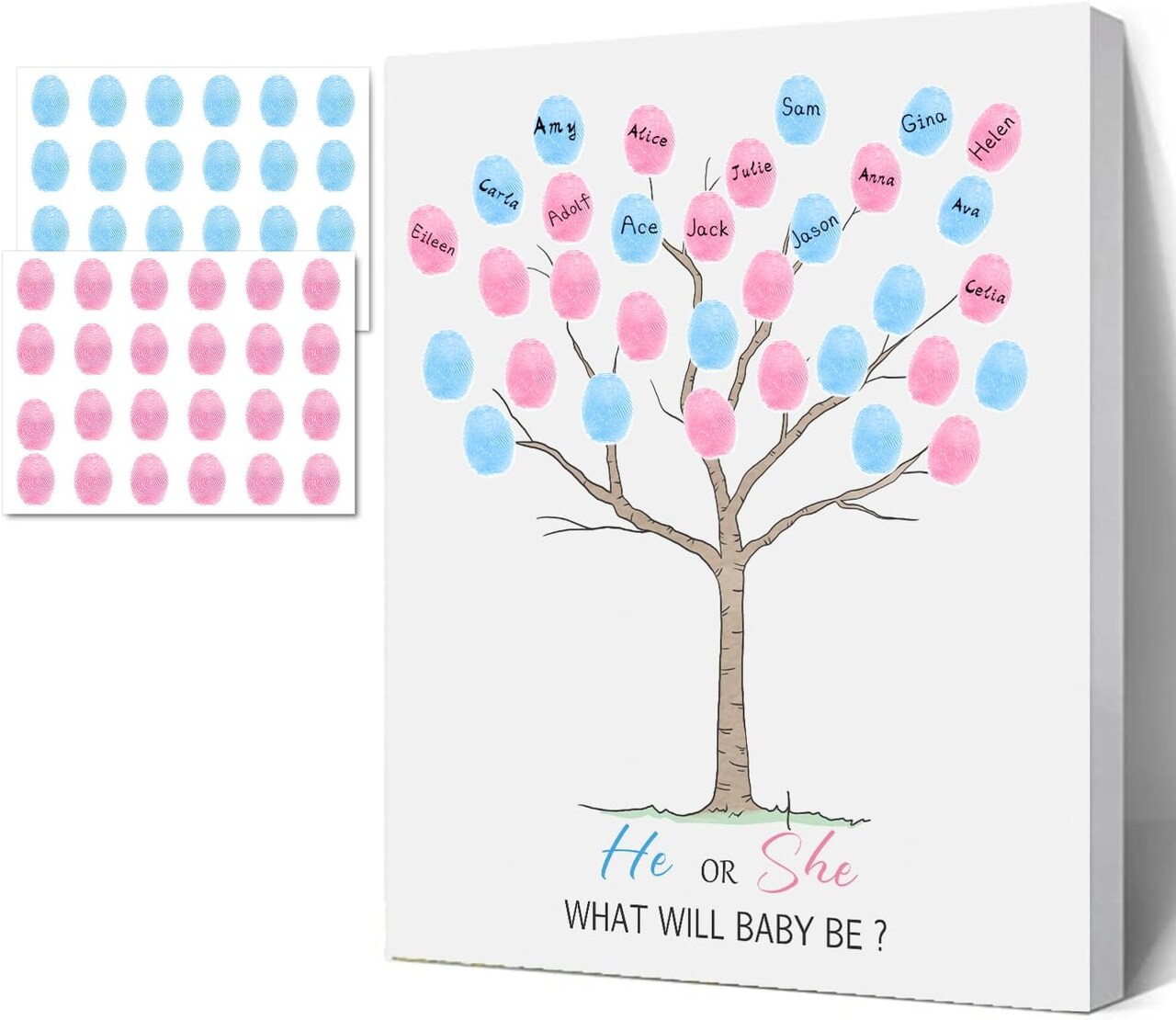 Baby Fingerprint Guest Book, Baby Gender Reveal Fingerprint Tree, Baby Gender Reveal Party Decorations, Baby Shower Party Game Ideas